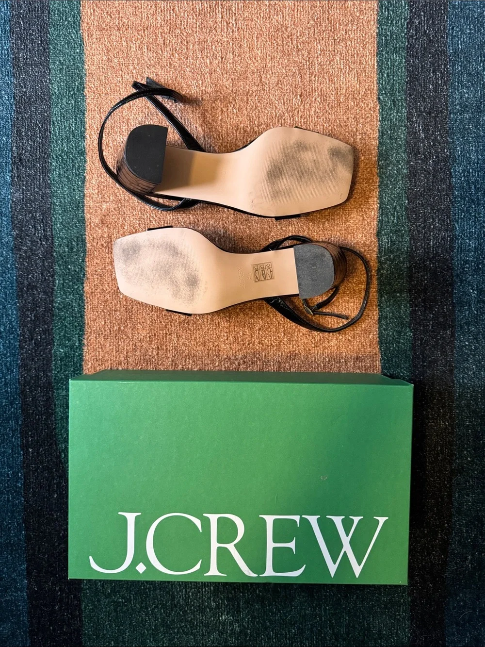 J. Crew Black Croc-Embossed Strappy Block Heel Sandals